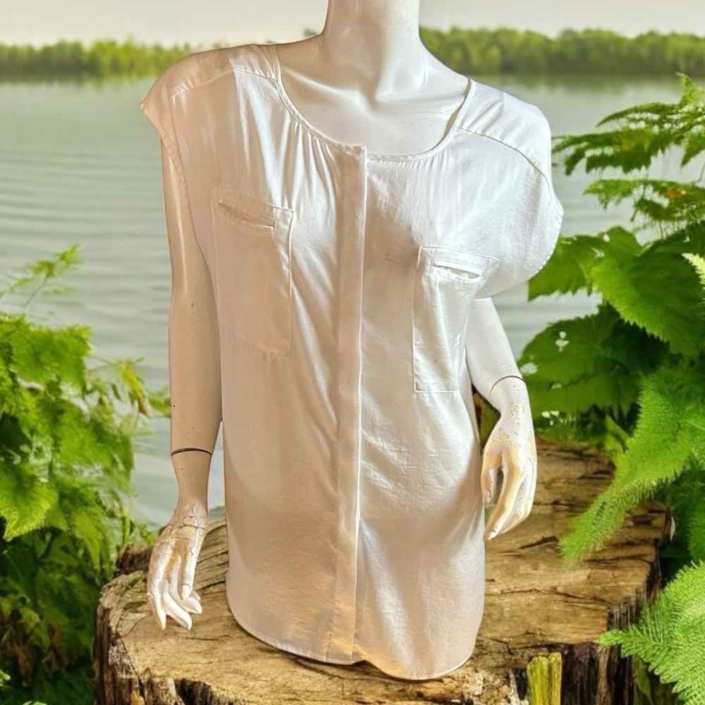 Chico’s winter white color shirt sleeve button down silky blouse 2/L 12